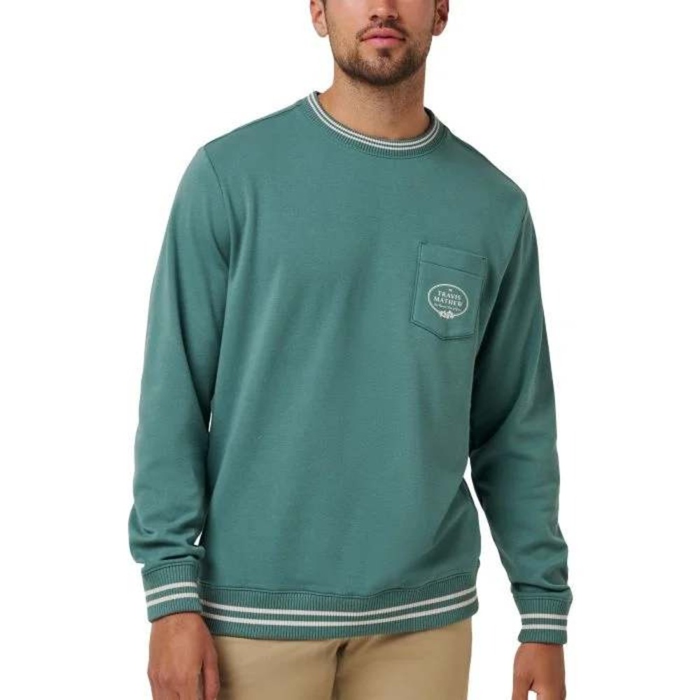 Travis Mathew VIP Ticket Sweatshirt Sz M Green Golf Athletic Striped Trim Pocket